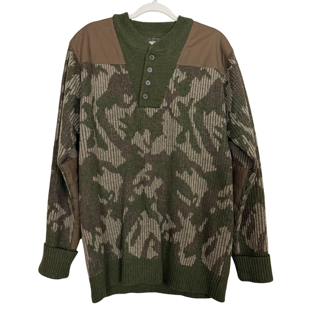 Vintage LL Bean Camo Wool Sweater Mens Sz Large Tall Commando Military Hunting